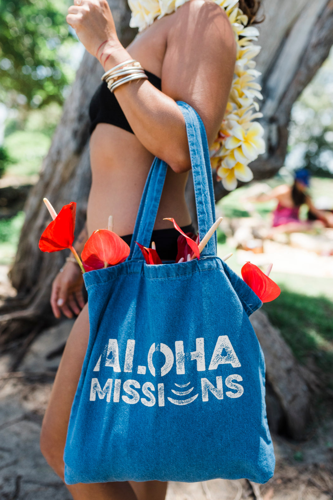 Aloha Misions Denim Tote | Eggshell Ink