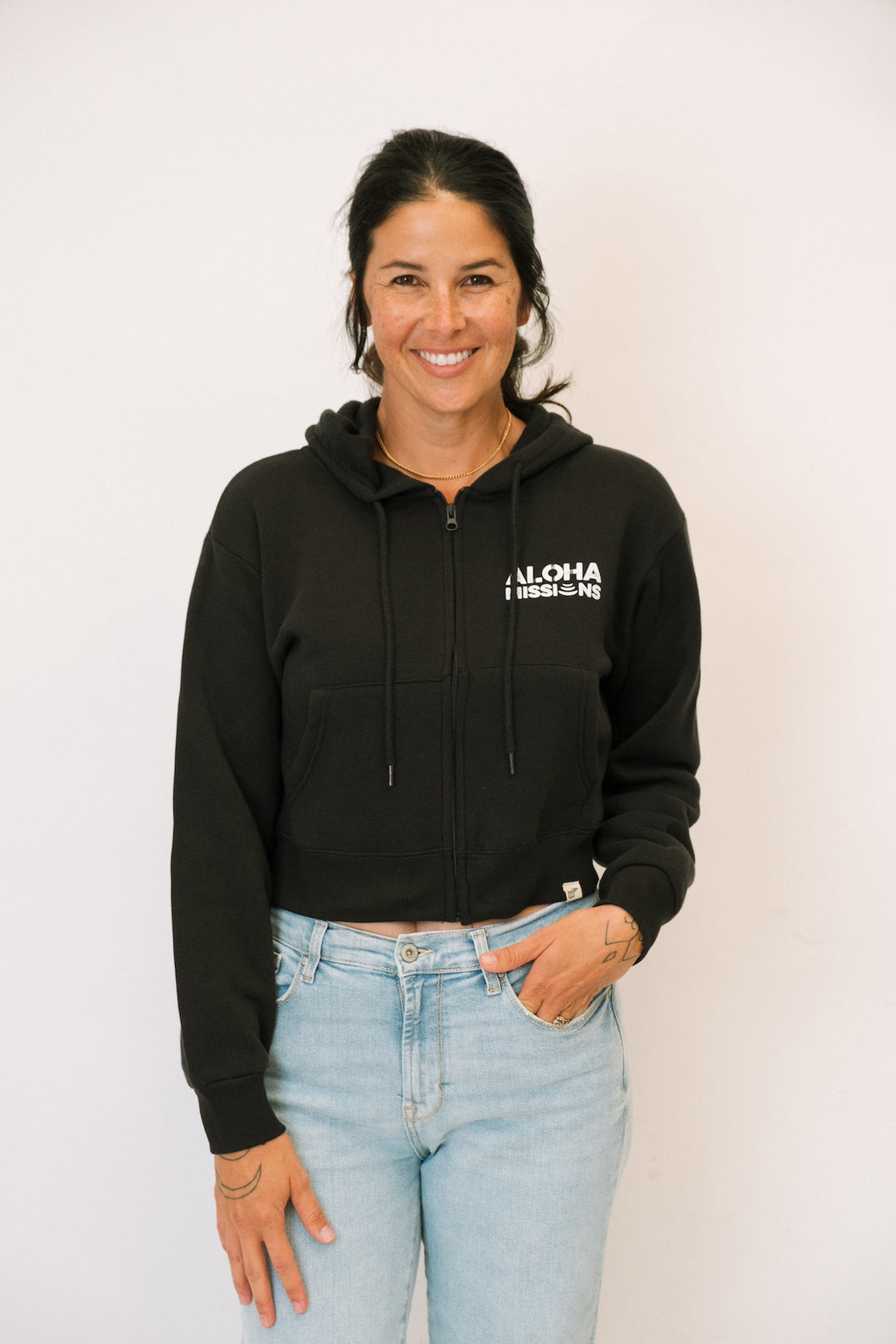 Aloha Missions Midi Crew Zip Hoodie | Black