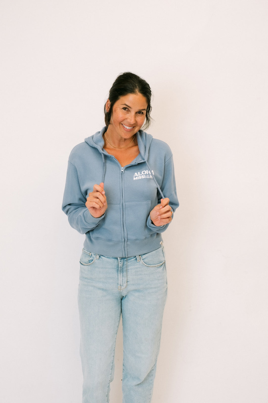 Aloha Missions Midi Crew Zip Hoodie | Dusty Blue
